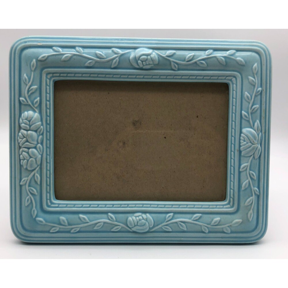 VINTAGE Ceramic Picture Photo Frame Blue Floral 4x6" Cottagecore Shabby Romantic